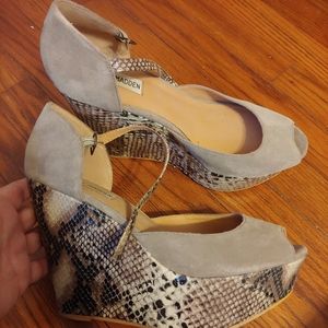 Peep toe wedges with ankle strap